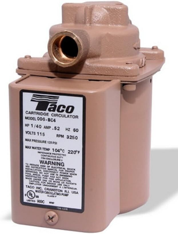 Taco 006-BC4 Bronze Circulating Pump, 1/40 HP, 1/2" Sweat Connection
