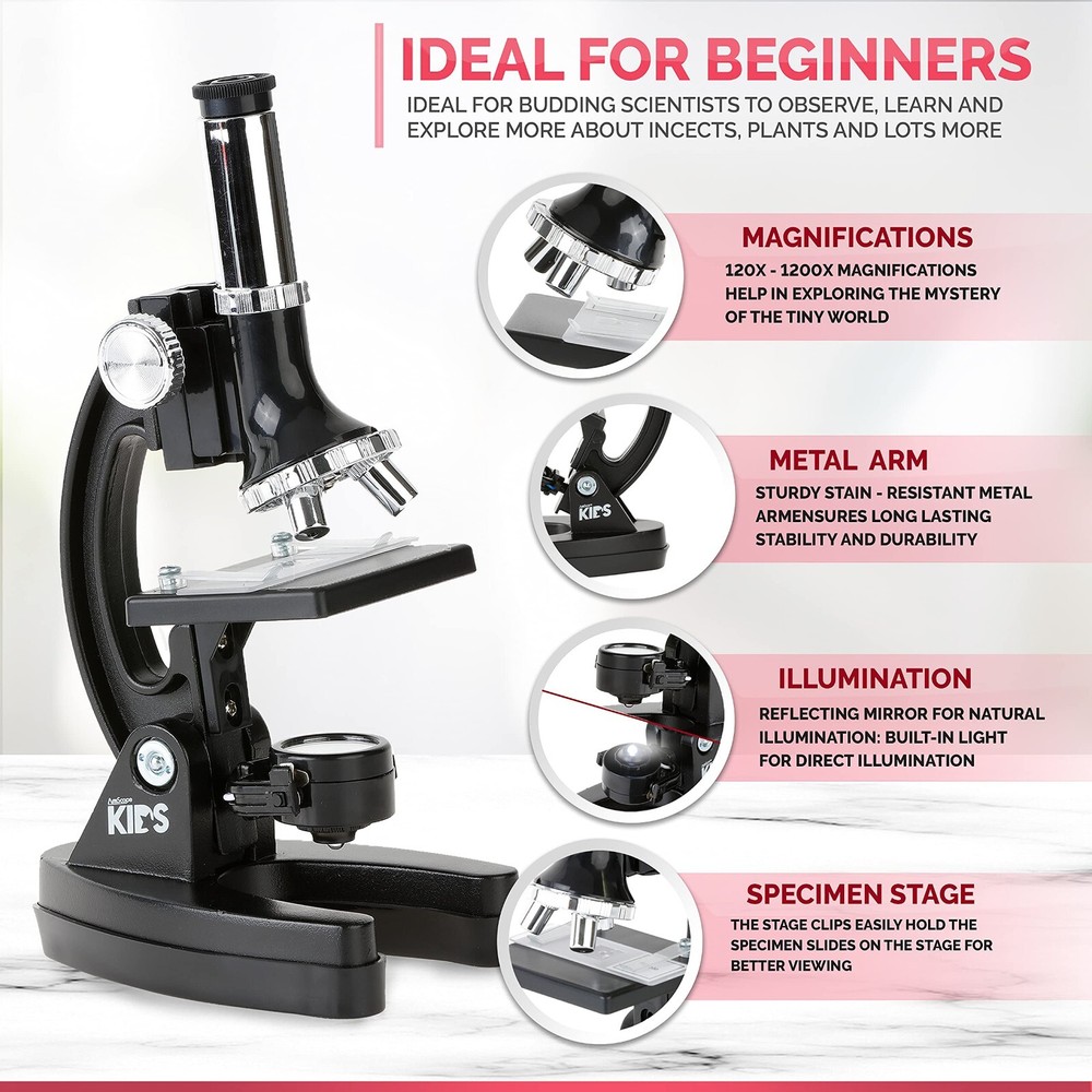 AMSCOPE Kids Microscope Set 48 Piece 120X - 1200X NEW