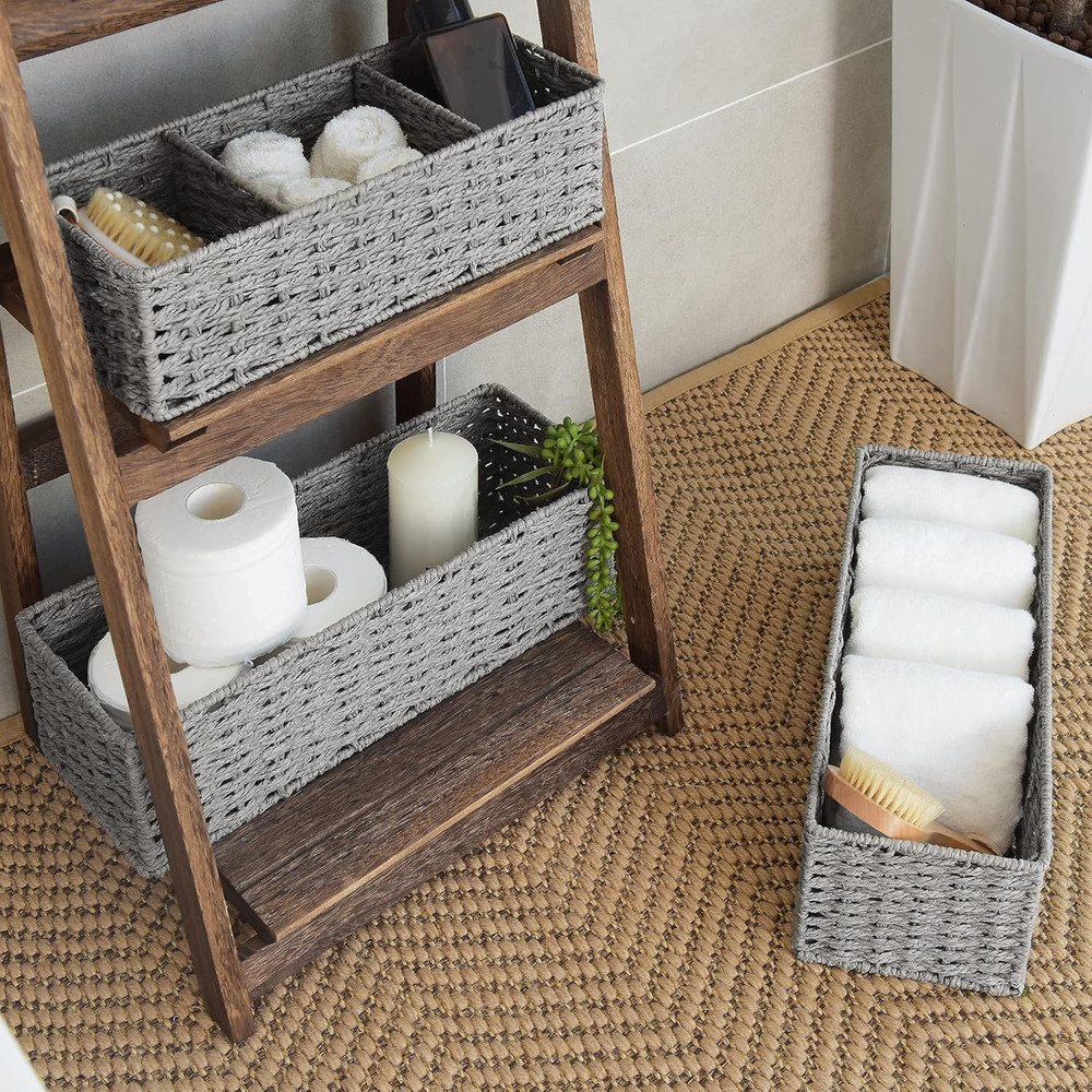 Rope Paper Storage Baskets Set, Gray