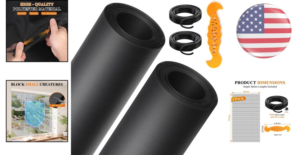 Customizable Window & Door Screen Replacement Kit, Easy Install & 65.6 FT Spline