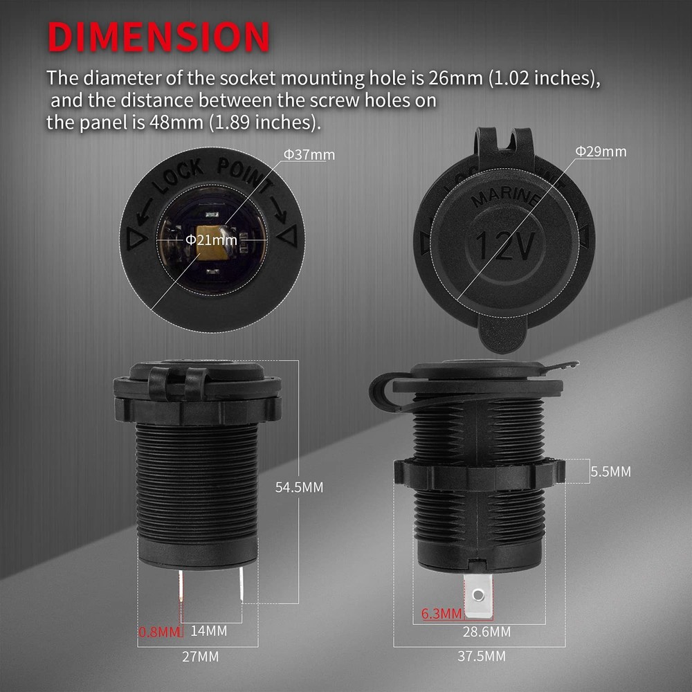 DaierTek 12V Cigarette Lighter Socket Replacement Female Connector DC No LED