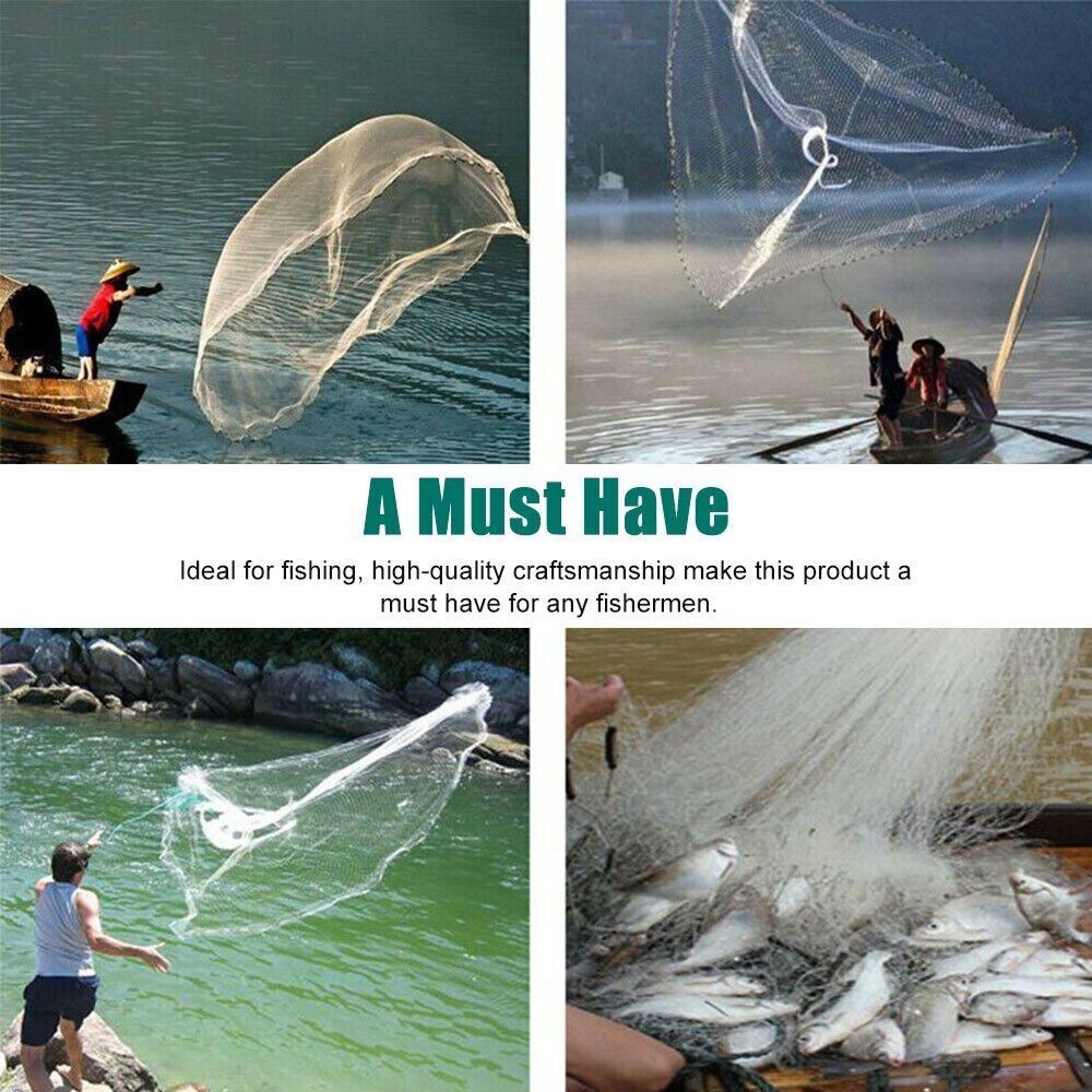 Heavy Duty Fishing Cast Net Bait Easy Throw Hand Cast Strong Tire Trap Line Mesh