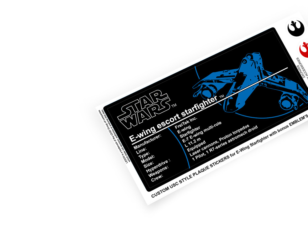 Custom Plaque sticker for Star Wars Set 75364 E-Wing Starfighter & model display