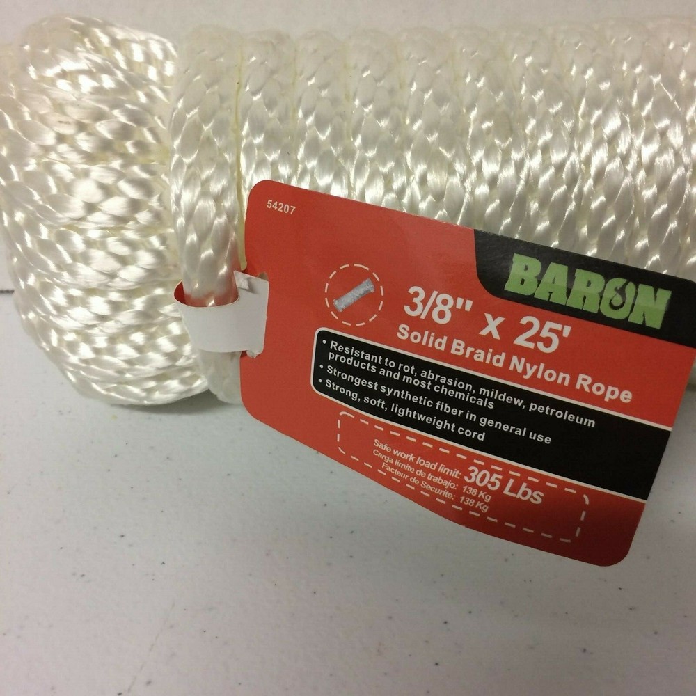 3/8in x 25ft Solid Braid Nylon Rope