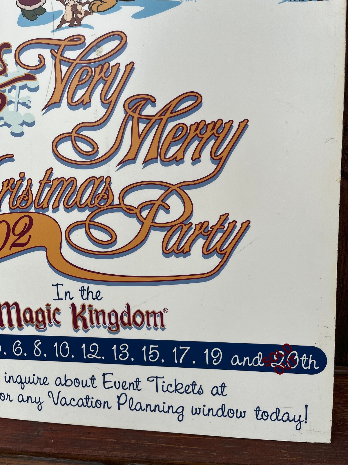 Large 32 x 24 2002 Disney World Christmas Party Park Used Prop Display Sign