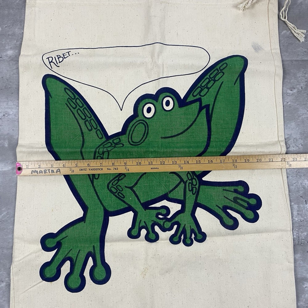 vintage Frog canvas laundry sack bag drawstring ribet