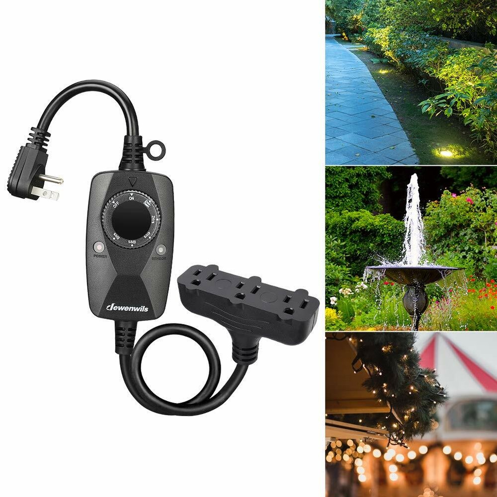 DEWENWILS Outdoor Light Sensor Timer for Pool Pump 12FT Extension Cord Plug in