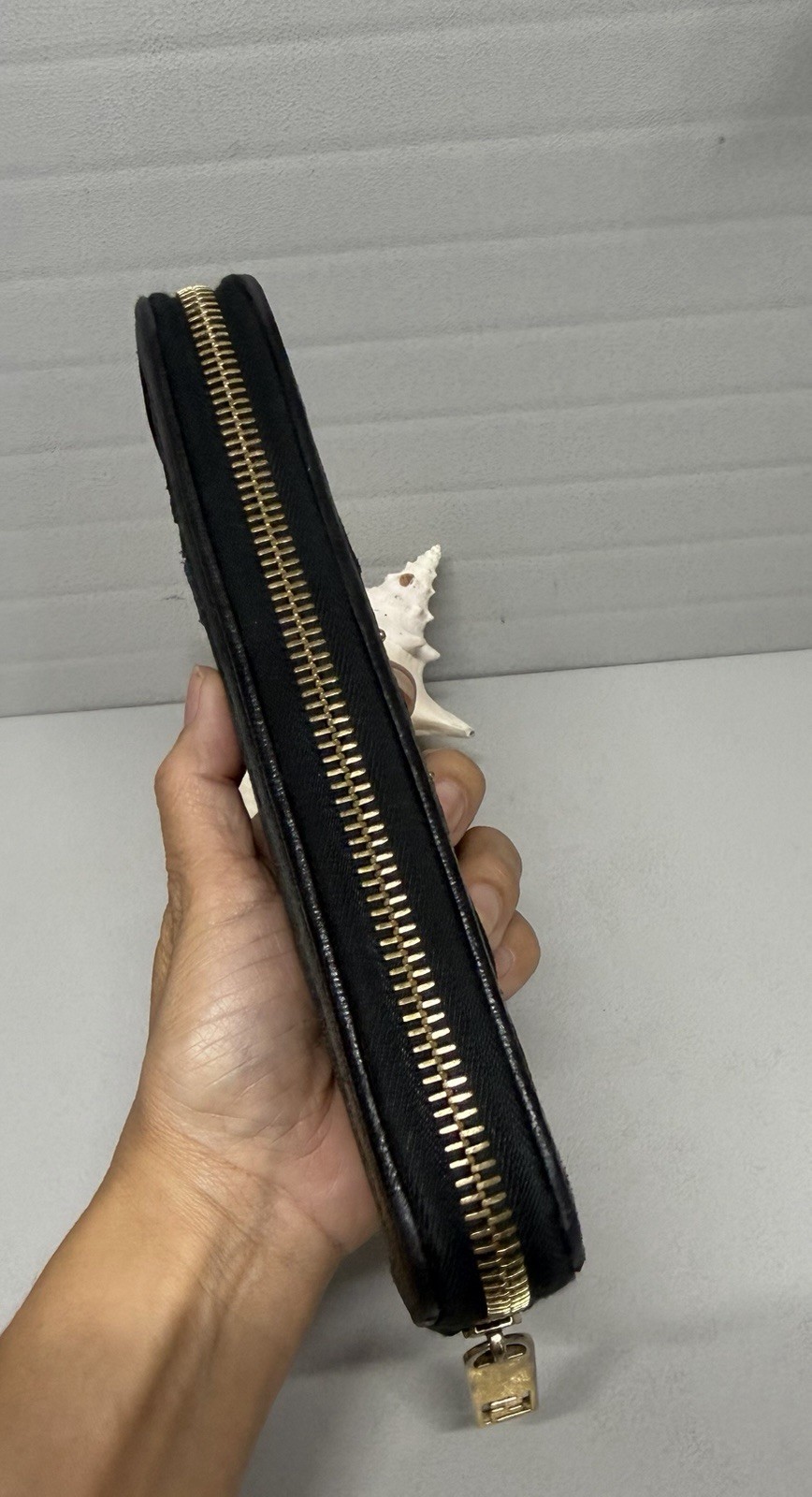 Vintage Classic FENDI ZUCCA Brown/black Trim Continental Zip Around Wallet