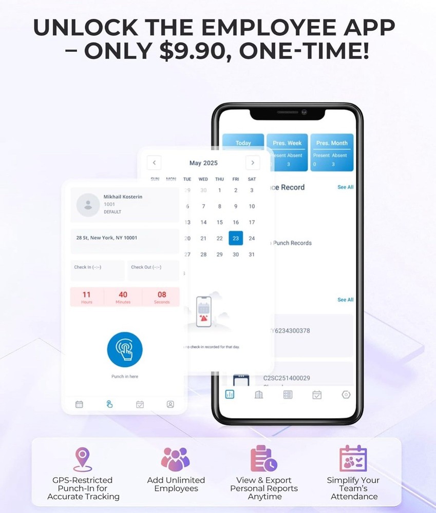 Time Clock Cloud-Based with Touch Screen Face/Fingerprint/Card/PIN