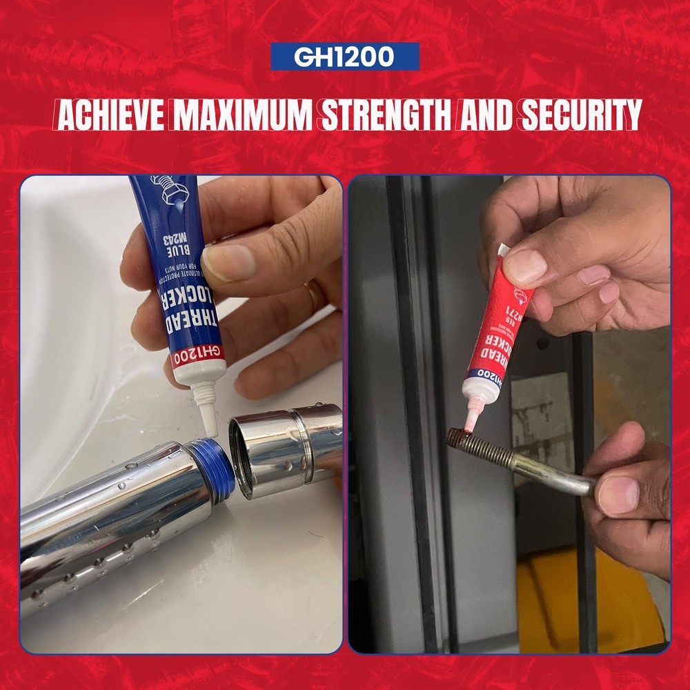 GH1200-6gx2 Pack Thread Lock Medium and Strong Strength for Nuts, Blue,Red