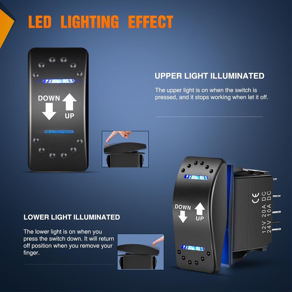 Nilight Down Up Polarity Reverse Blue LED Switch DPDT w/Holder