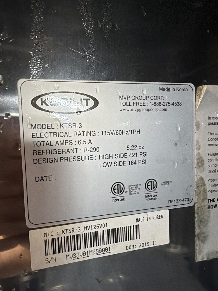 MVP GROUP KOOL-IT KTSR-3 3 SOLID-DOOR REFRIGERATOR, NO KEY