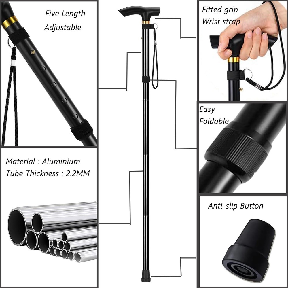 Durable Aluminum Walking Stick - Lightweight, Foldable & Adjustable for Mobility
