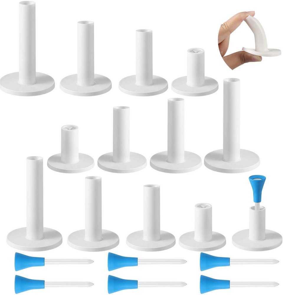 6 Pcs Golf Tees For Practice Mat, Rubber Range Tees, Mixed Size, White