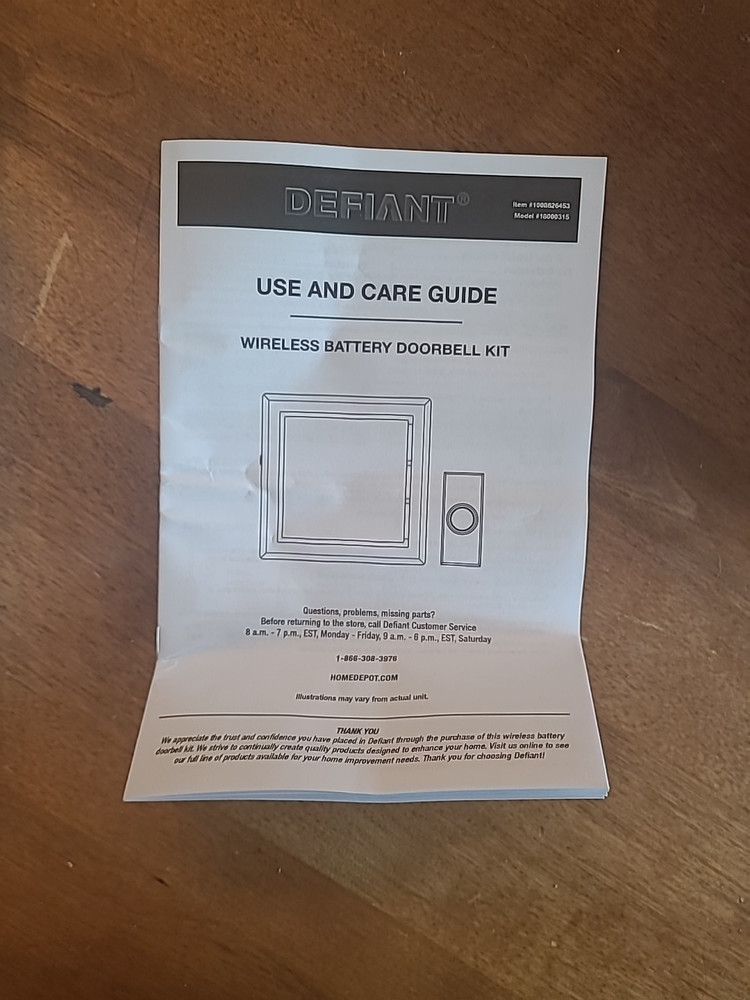Defiant Wireless Plug-In Doorbell Kit with Wireless Push Button, White *390