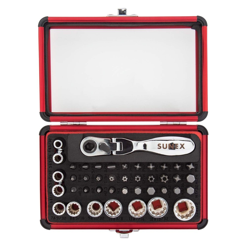 44Pc 1/4" Drive Mini Dual Flex Head Ratchet Wrench Socket & Bit Set Tools