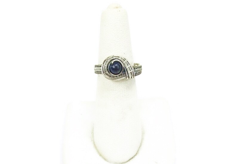 Lapis Lazuli Adjustable Ring, Woven in Sterling Silver Wire