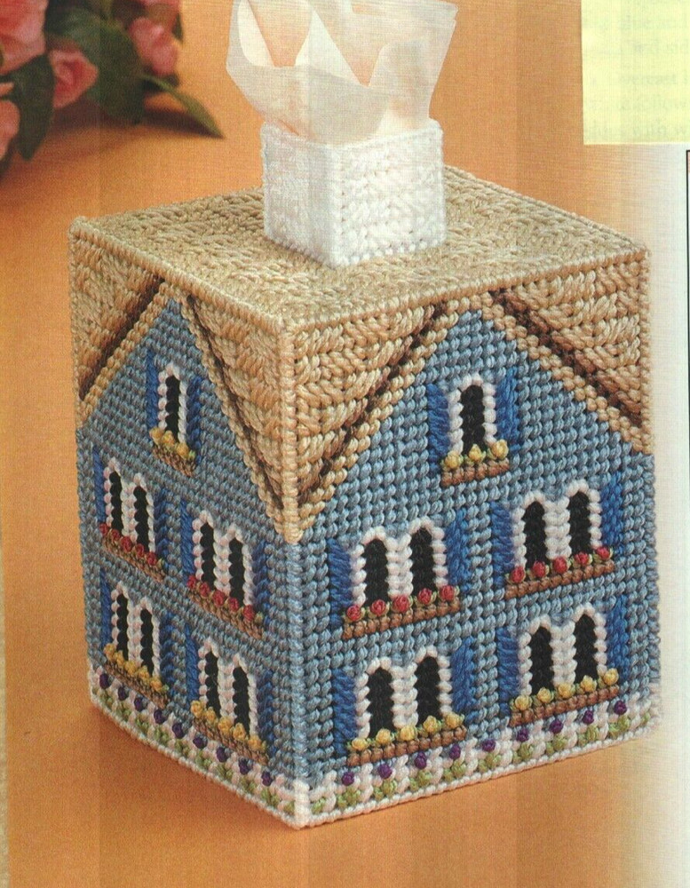 COTTAGE GARDEN HOUSE TISSUE COVER HOME DECOR PLASTIC CANVAS PATTERN INSTRUCTIONS