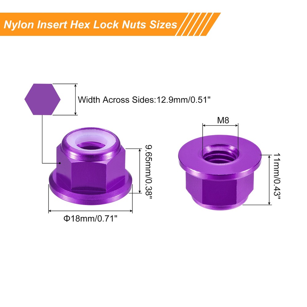 Nylon Insert Hex Lock Nuts, 4pcs - M8x1.25mm Self-Locking Nut(Purple)
