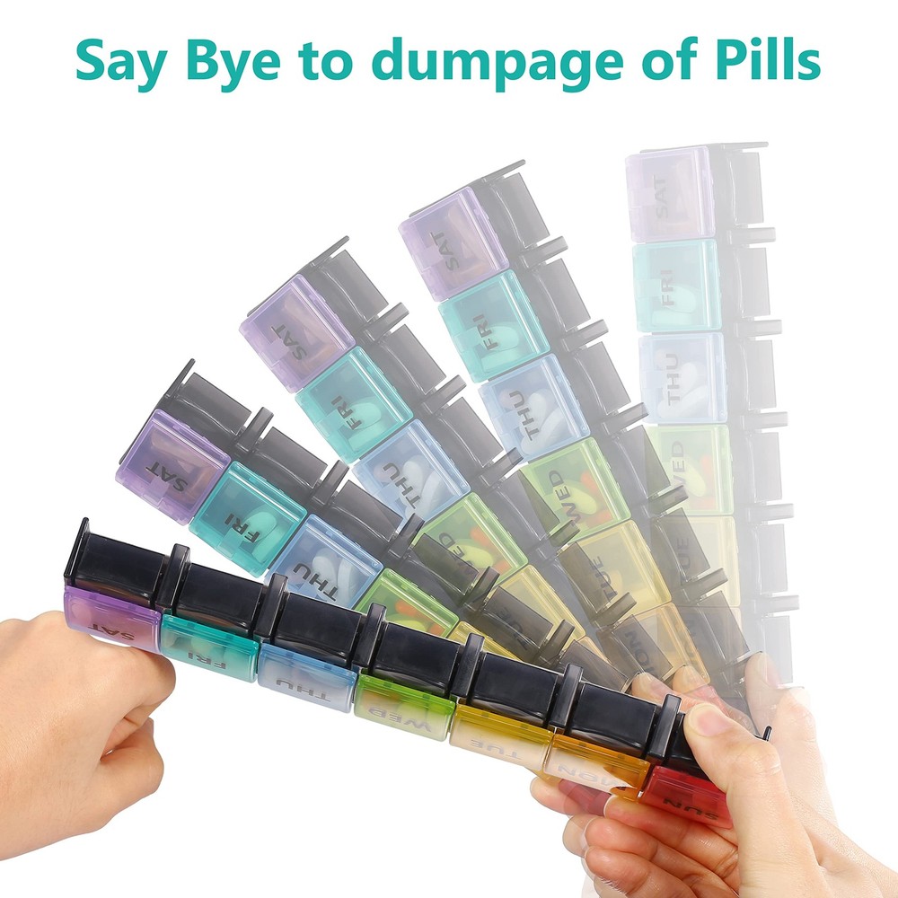 Fullicon Weekly Pill Box Organizer, 7 Day Tablet Boxes for Multicolor