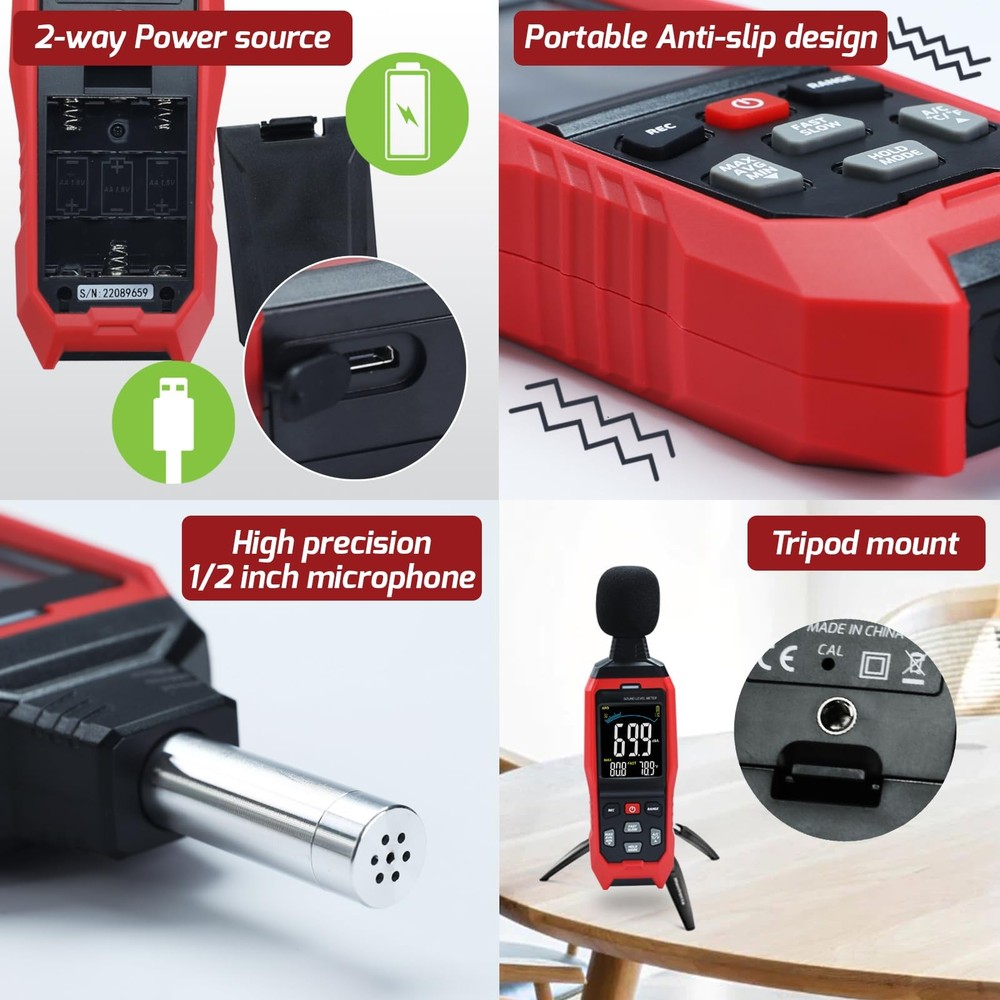 Decibel Meter with Data Logging Sound Logger, 30~130dB...
