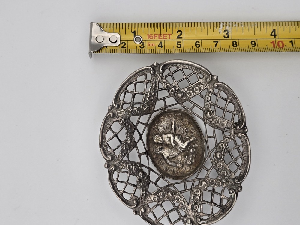 Germany 800 Silver Repousse Openwork Reticulated Oval Basket~ Cherubs