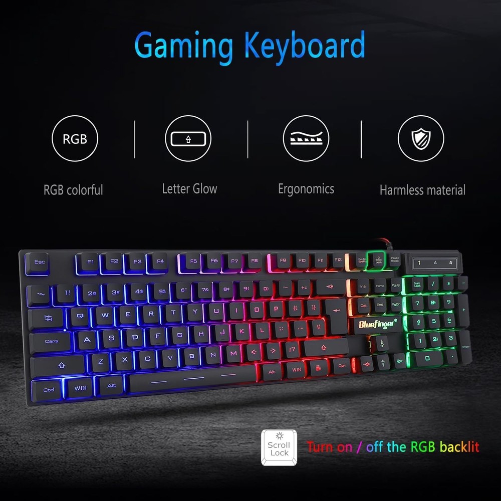 Ergonomic RGB Gaming Keyboard with Backlit Mouse Combo - Ideal for Laptops & PCs
