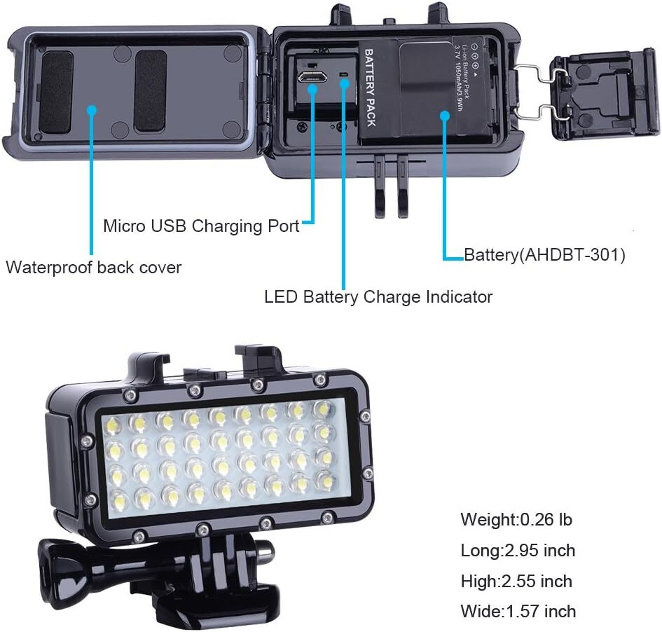Luz De Buceo De Alta Potencia Regulable Resistente Al Agua Led Video Light F...
