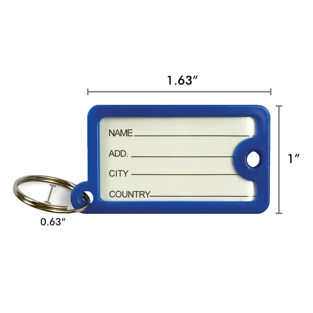 100pack Tough Plastic Key Tags with Split Ring Label Window, Coded ID Tags