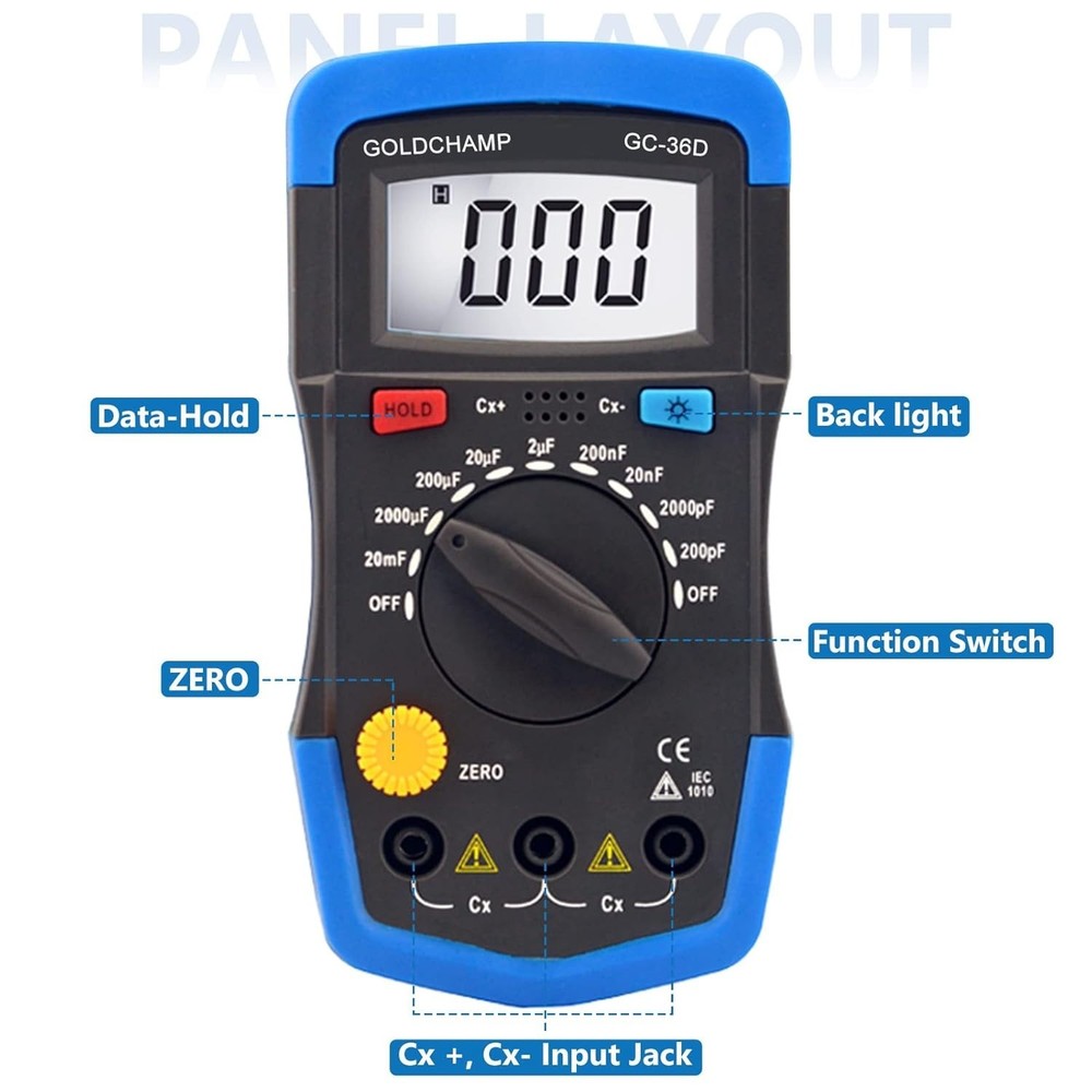 Capacitor Tester Multimeter Capacitance Meter 200pF-20mF Meter Capacitor Hand...