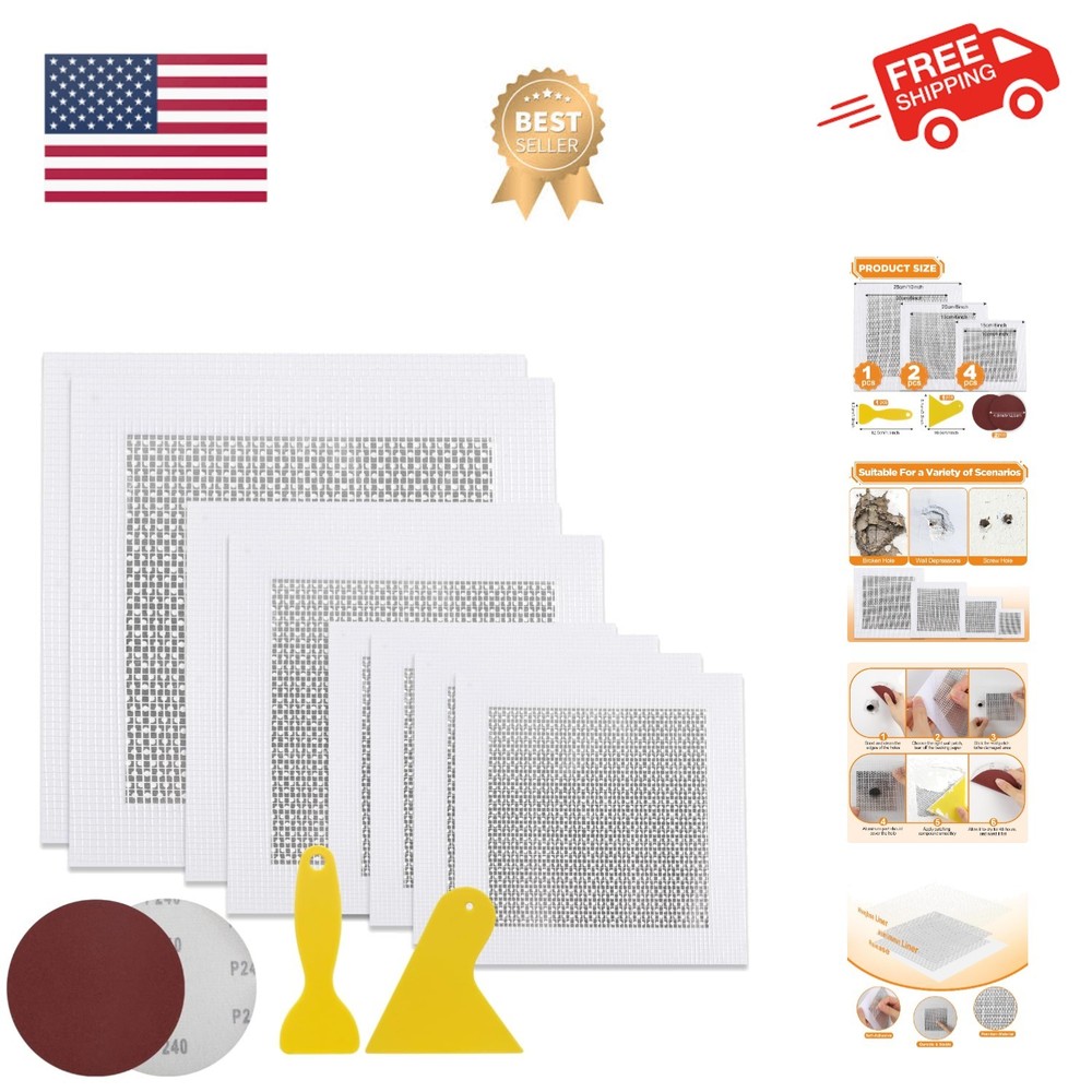 Drywall Patch Kit 11 Pack, 4/6/8 Inch Wall Patch with Extended Self Adhesive ...