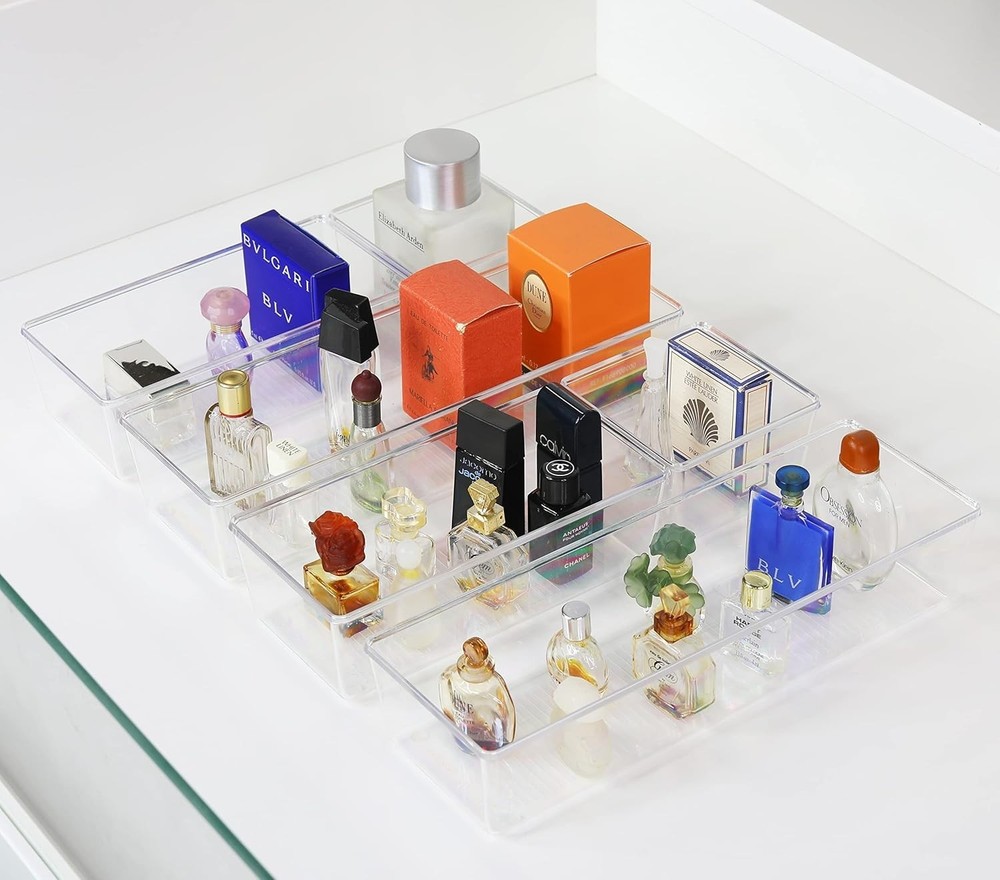 Elegant Clear Drawer Organizer Set - 6 Pack Assorted Sizes for Versatile Storage