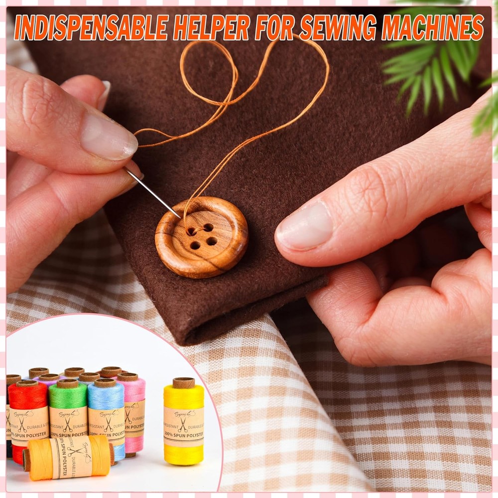 BYMORE 30 Pcs Sewing Thread Kit, 12 Colors 400 Yards per Polyester Thread Spools