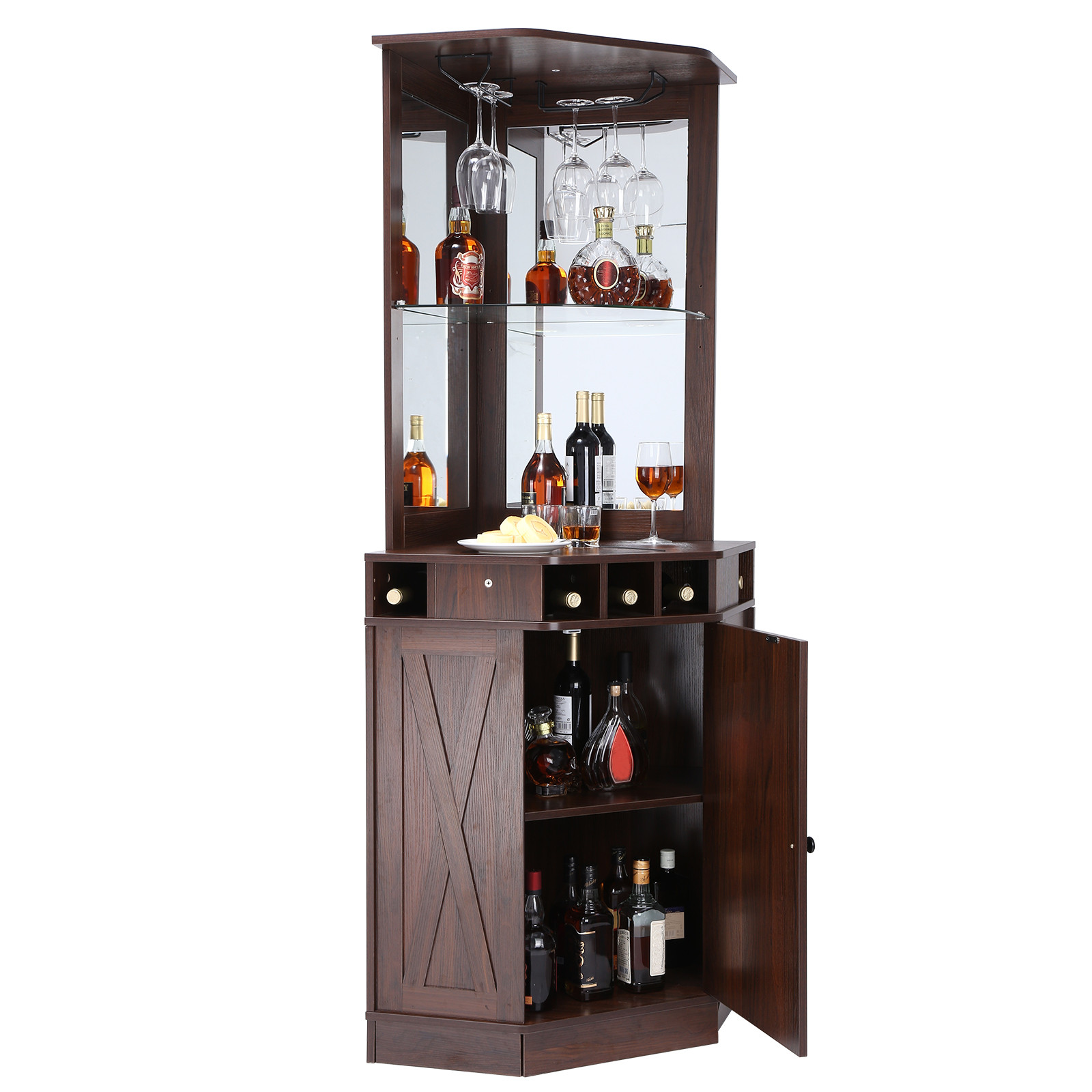 VEVOR Industrial Bar Cabinet Wine Bar Table with Glass Holder for Liquor & Glass