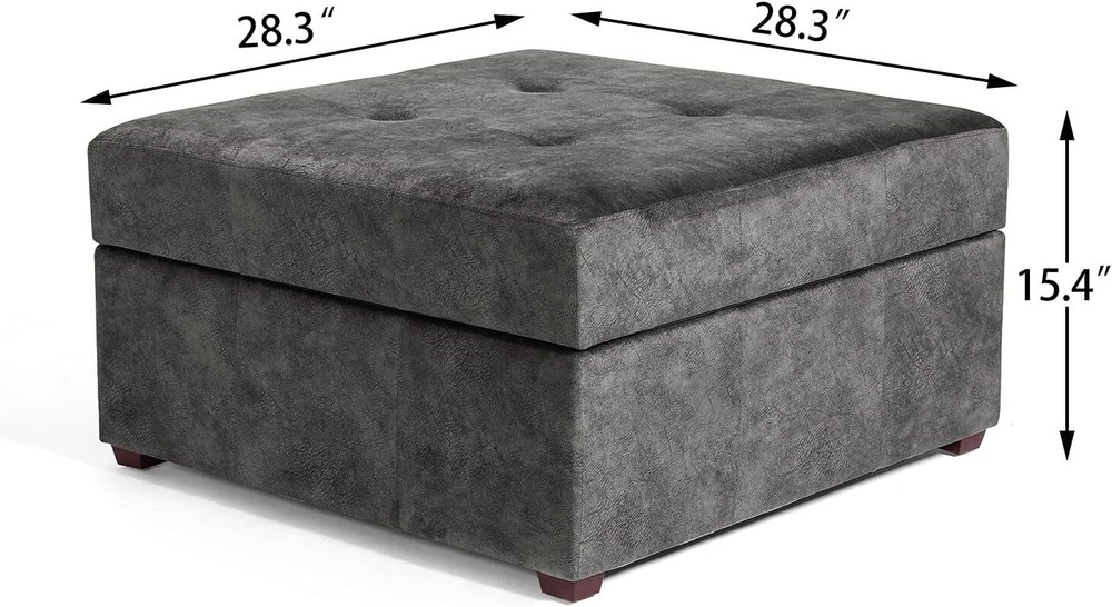 Homebeez Fabric Button Tufted Storage Ottoman Bench, Square Coffee E-gray