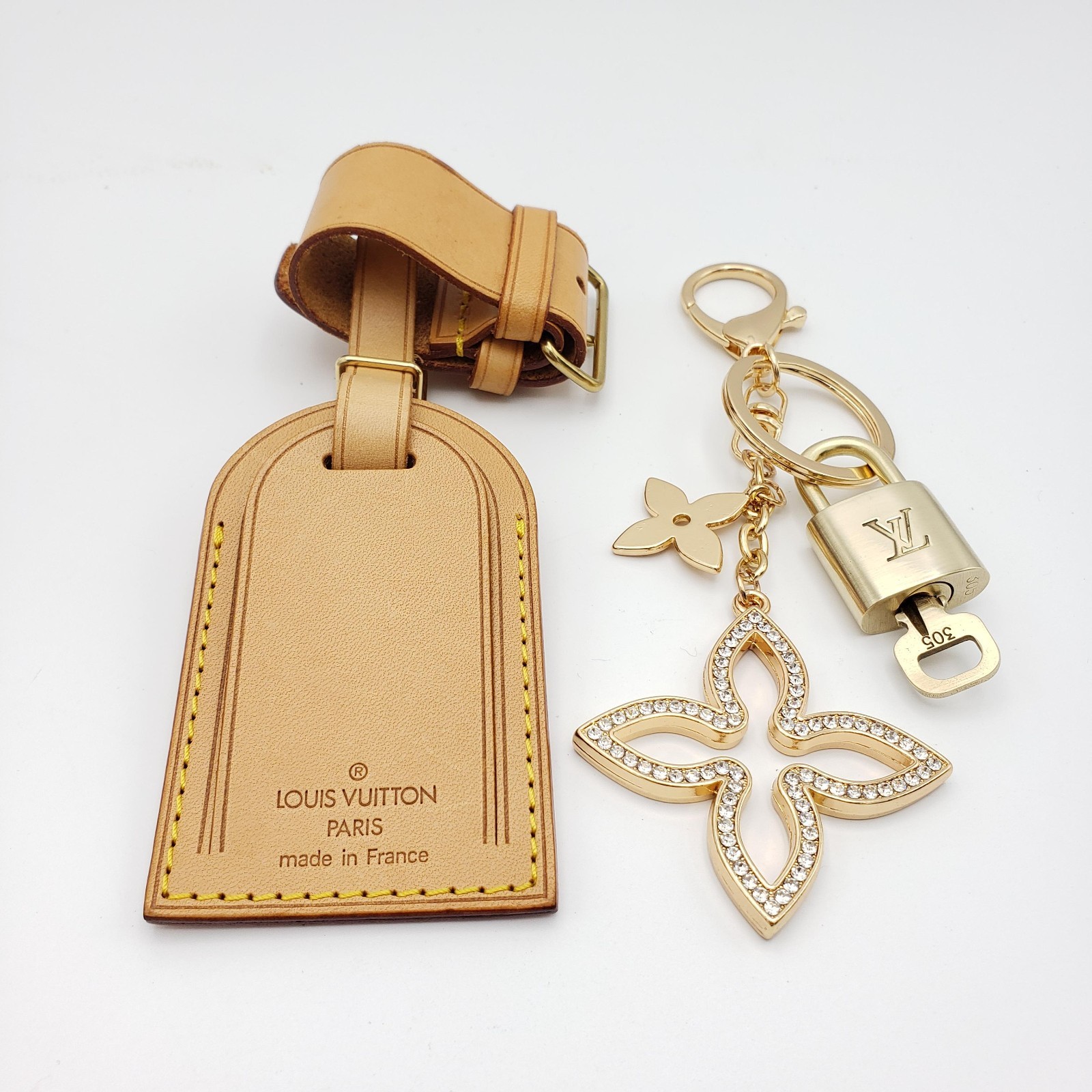 Authentic Louis Vuitton Luggage Nametag and Gold Padlock with Unbranded Keycharm