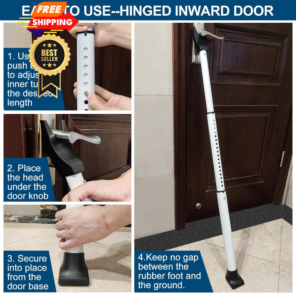 Rerishom Door Security Bar, Stoppers bar,Heavy 2 Pack, White