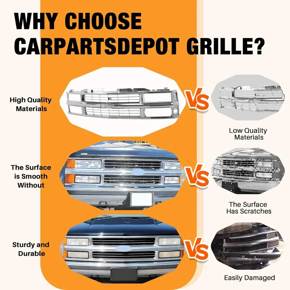 Front Grille Grill Chrome Shell with Insert Compatible with Chevrolet 1994-2000