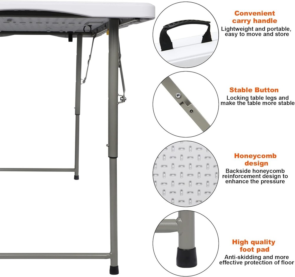 4ft Folding Utility Table - Portable, Adjustable Height for Dining & Picnics