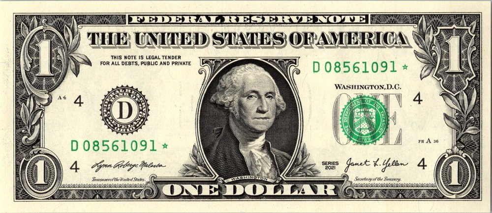 2021 D Star Note One Dollar Bill Regular Run Pack Note D08561091*