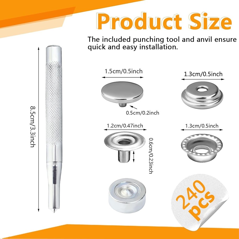 480X Snap Fastener Stainless Steel Boat Canvas Screw Press Stud Cover Button Kit