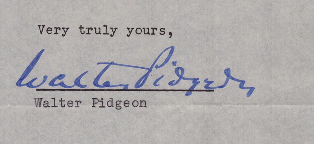 WALTER PIDGEON - DOCUMENT SIGNED 02/11/1952
