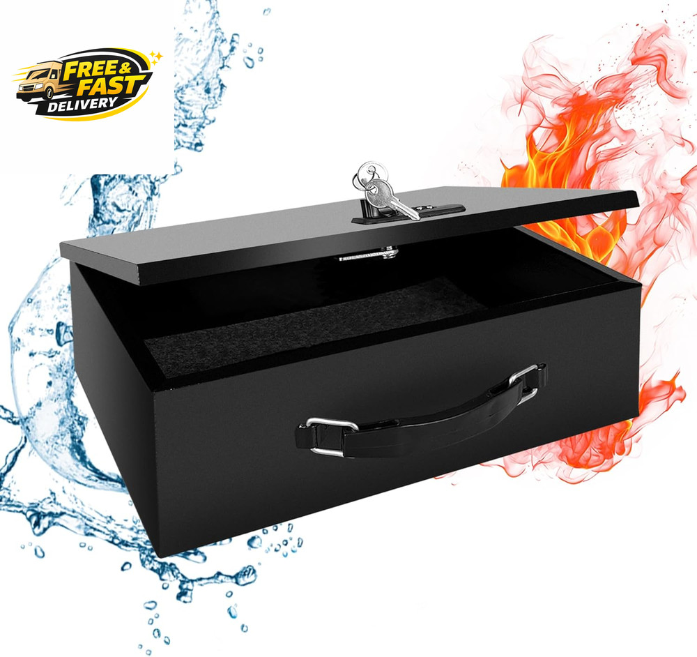 Fireproof Lock Box with Key and Combination Lock, Fire Safe Document Box,
