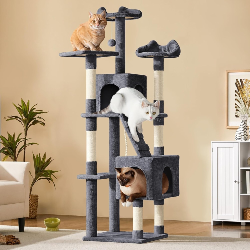 72-inch Cat Tree, Multi-Level Cat Tower Condos & 6 Scratching