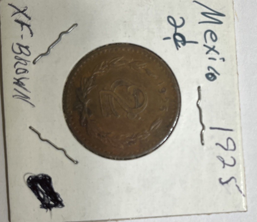 1925 Mexico 2 Centavos Glossy Brown Unc
