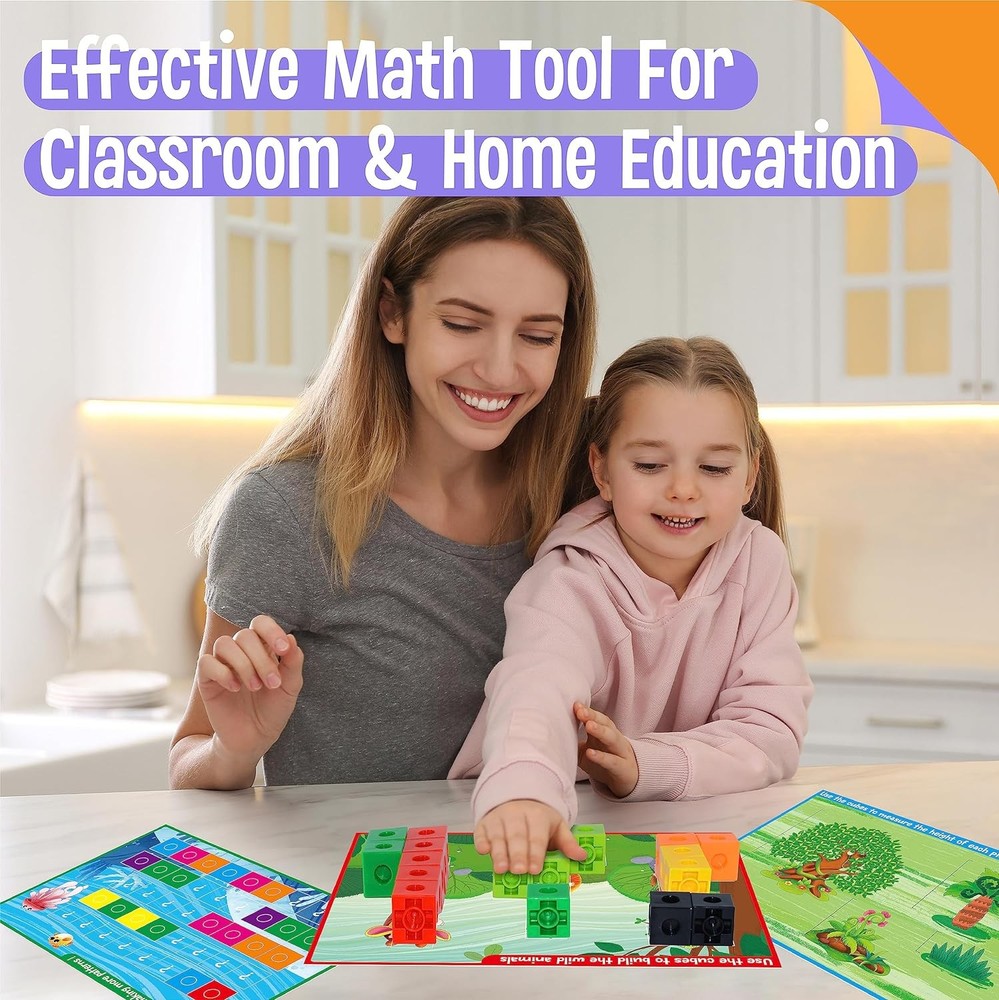 Math Linking Cubes, 100 Math Cube Manipulatives with 30 Learning Activities Numb