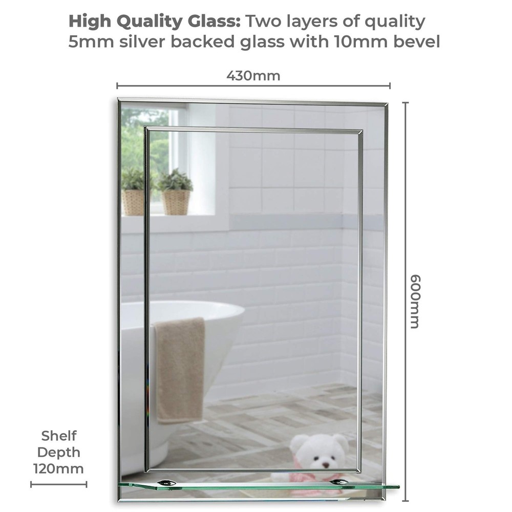 Mood Rectangular Bathroom Mirror with Shelf, (17 x 24 inch) Wall Mounted & Do...