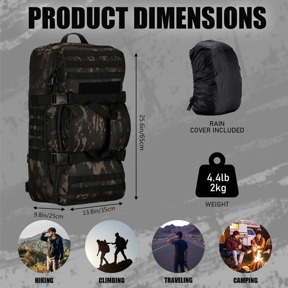 Protector Plus Waterproof Tactical Travel Backpack with 9-Pockets, Black Camo