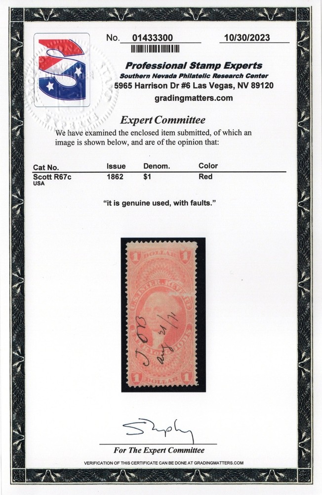 US Rev Scott #R67c | Used | PSE Cert