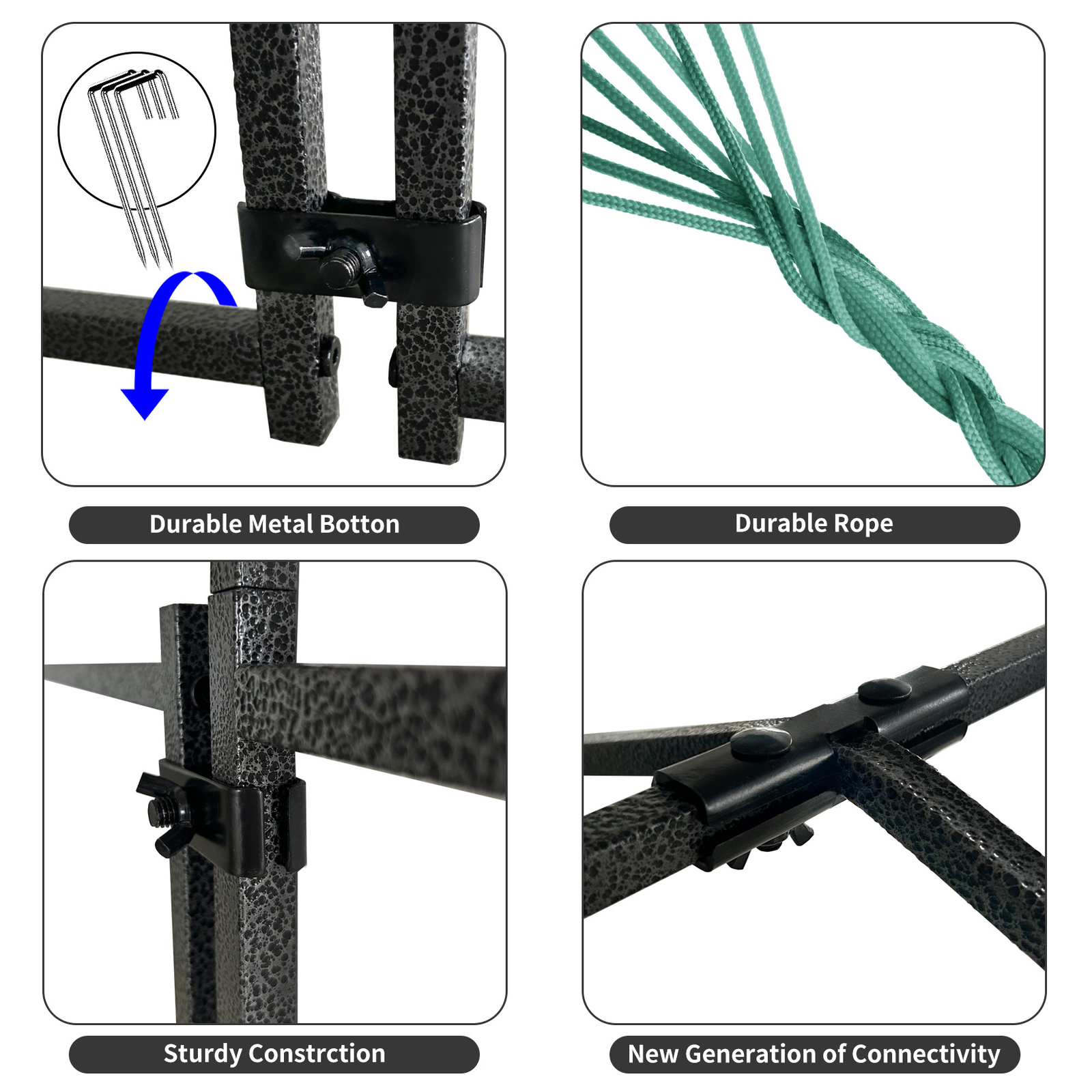 Walk-in Poultry Cage Galvanized Outdoor Metal Run Chicken Coop, Black, Large